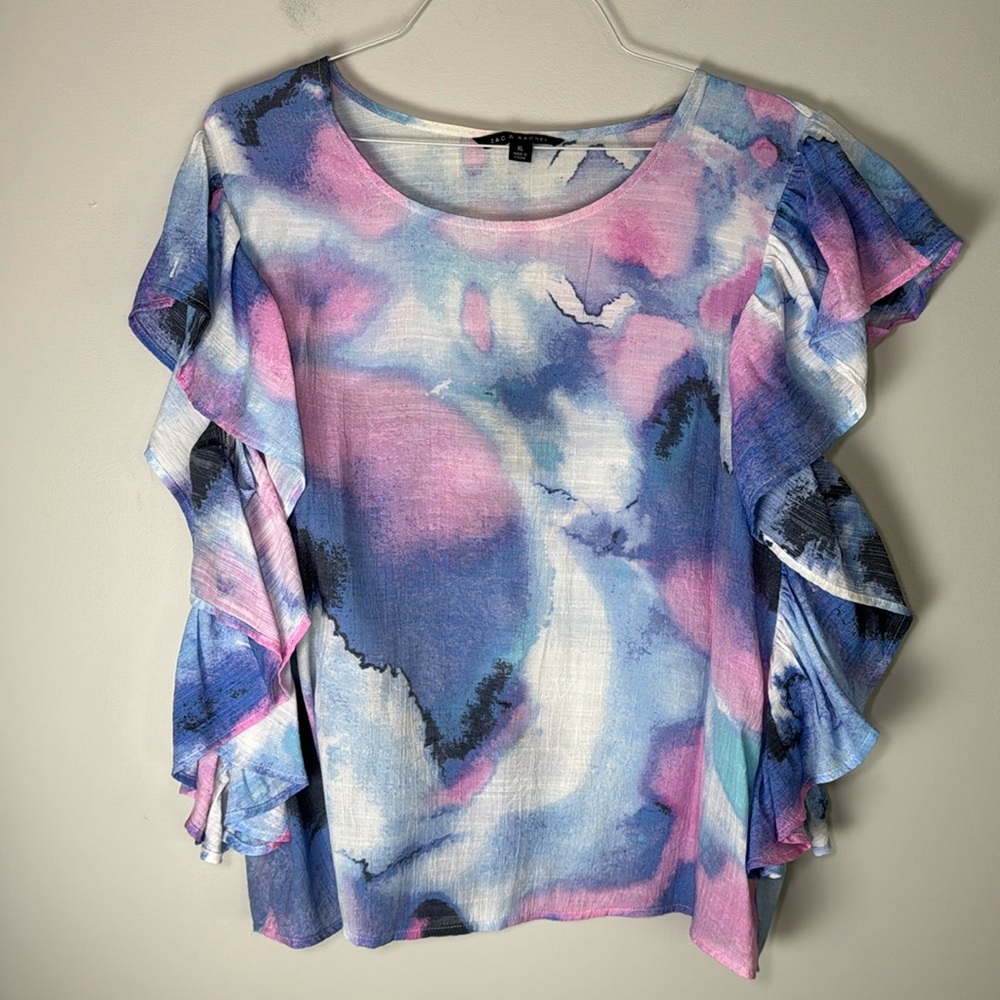 Zac & Rachel Tie Dye Watercolor XL Ruffle Blouse